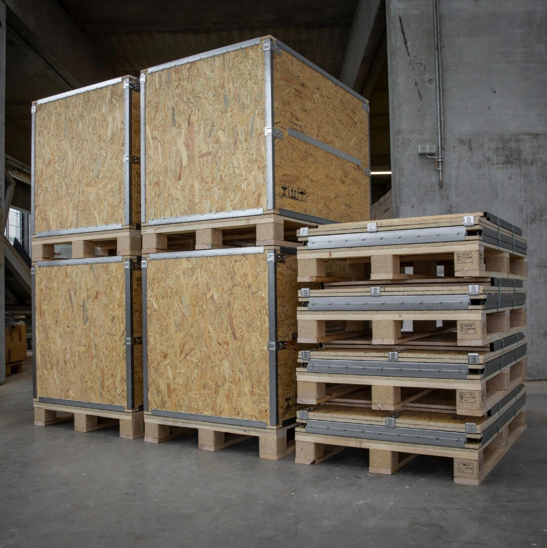 WFG Beteiligung Transportverpackung Modulare Holztransportkisten auf Paletten